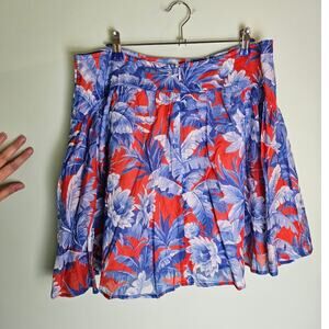 J. Crew Bright Blue & Red Cotton Ratti Rio Floral Print Skirt Plus Size 14 J0118